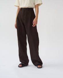 Linen Box Pants, Dark Brown