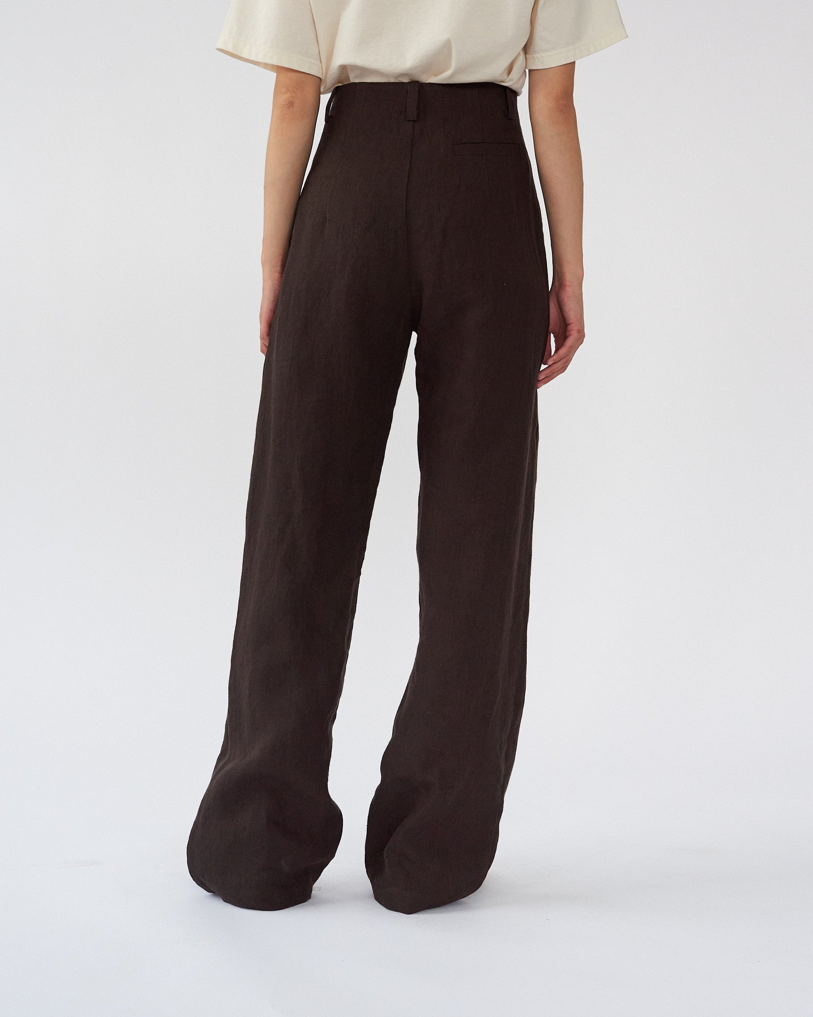 Linen Box Pants, Dark Brown