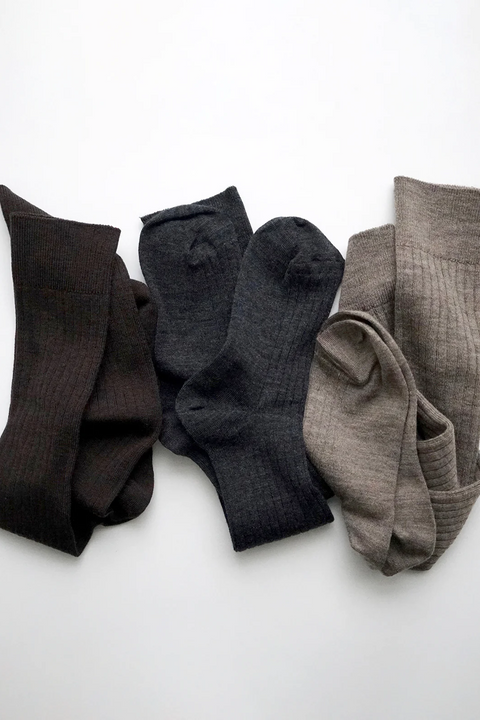 HK0116 Merino Wool Ribbed High Socks, Charcoal