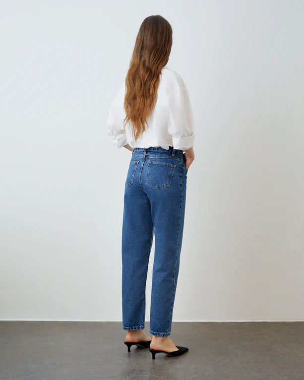 Allison Cropped Jeans, Mid Blue Denim