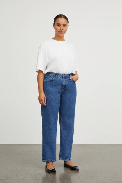 Allison Cropped Jeans, Mid Blue Denim