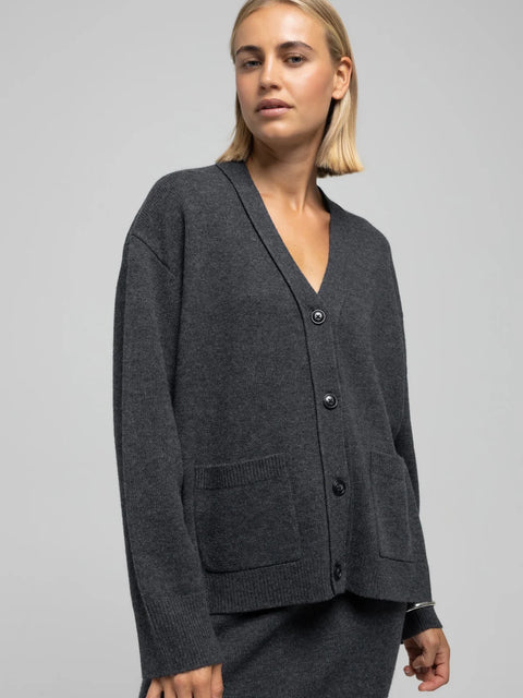 Vigga Cardigan, Dark Grey Melange