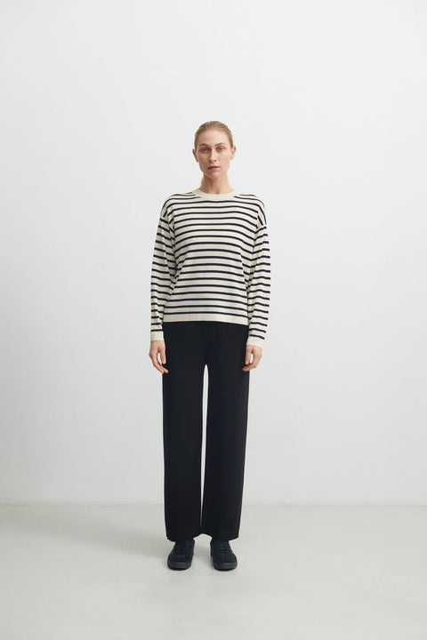 Striped blouse, Ecru/dark navy