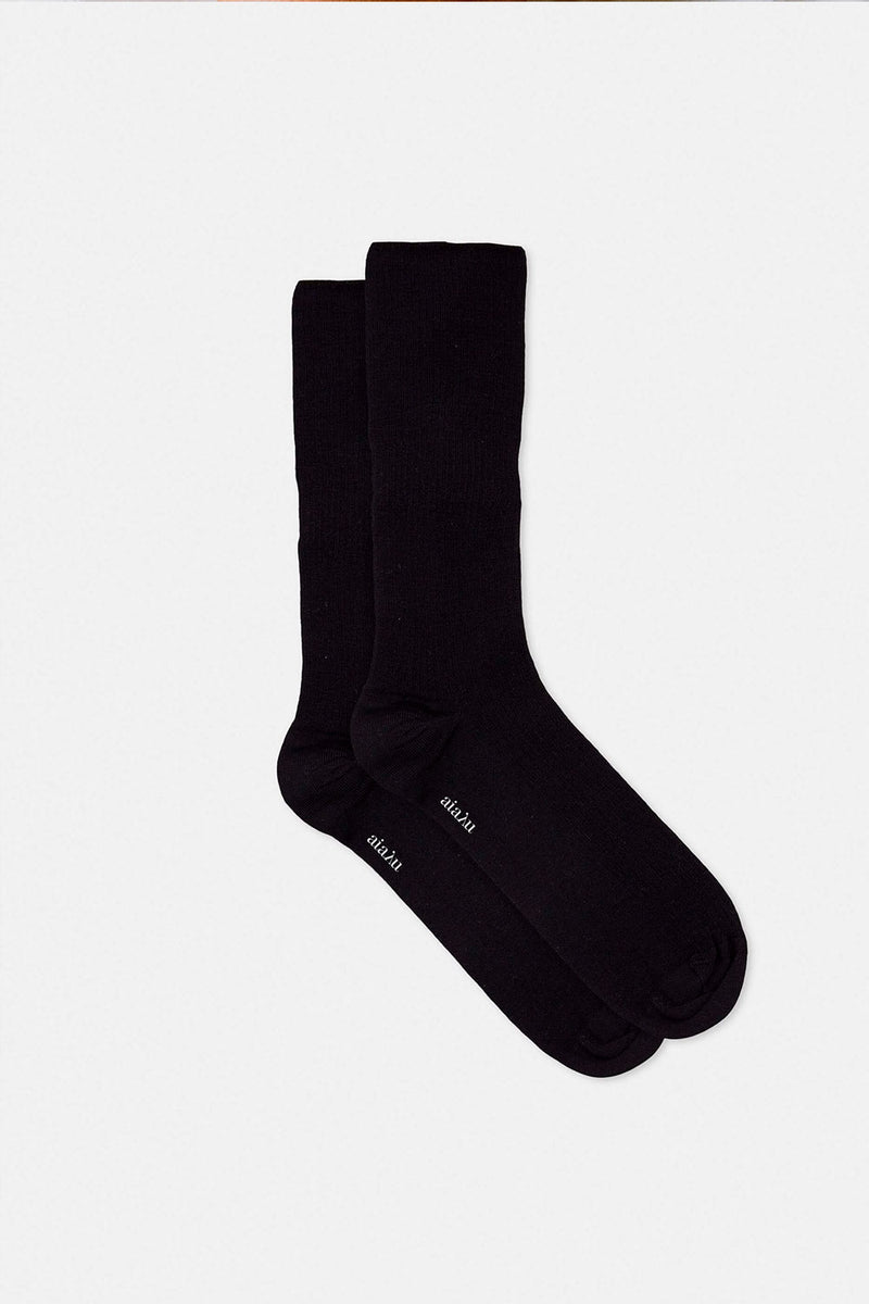 Wool Ribbed Socks, Black